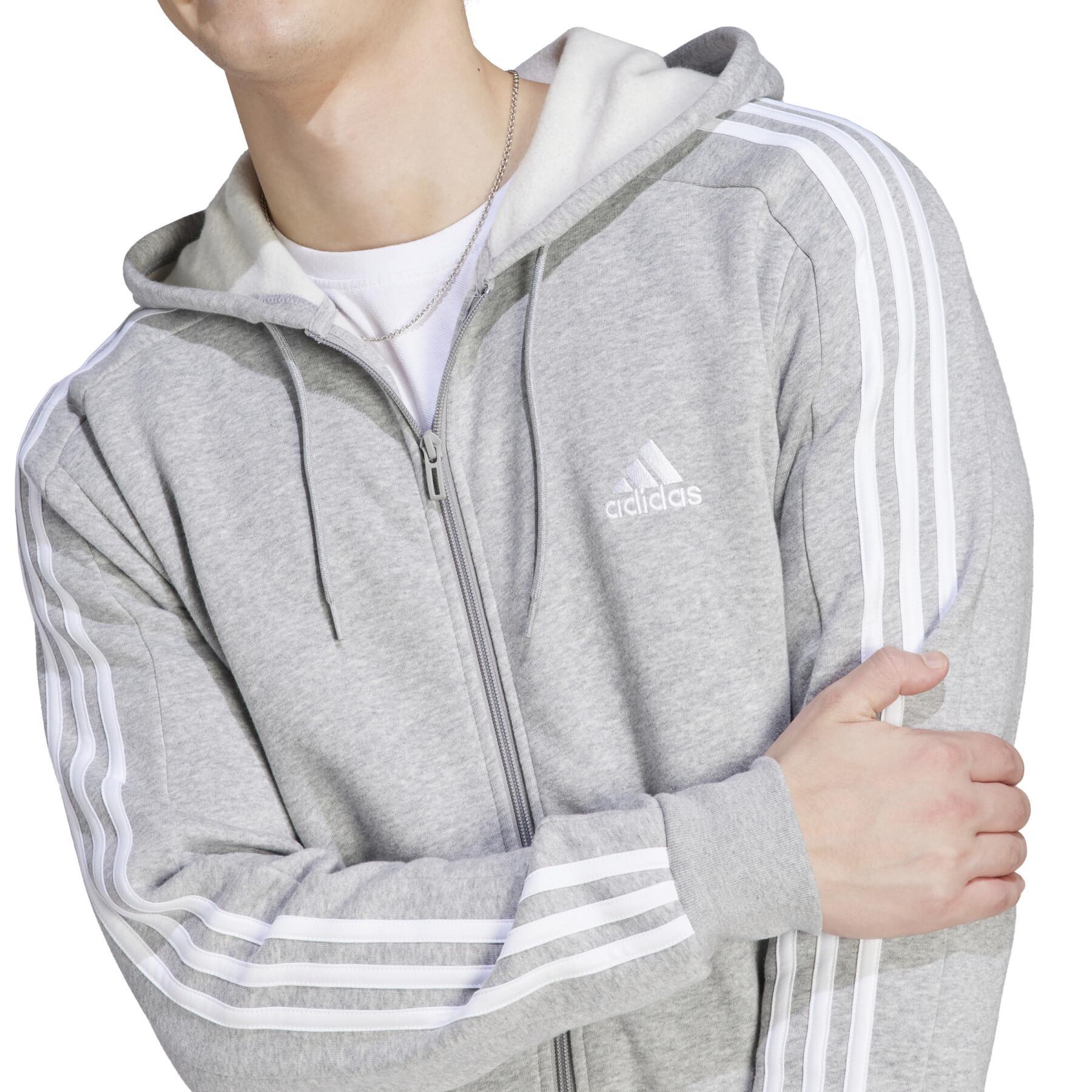 Fleece-hoodie med hel dragkedja adidas Essentials 3-Stripes