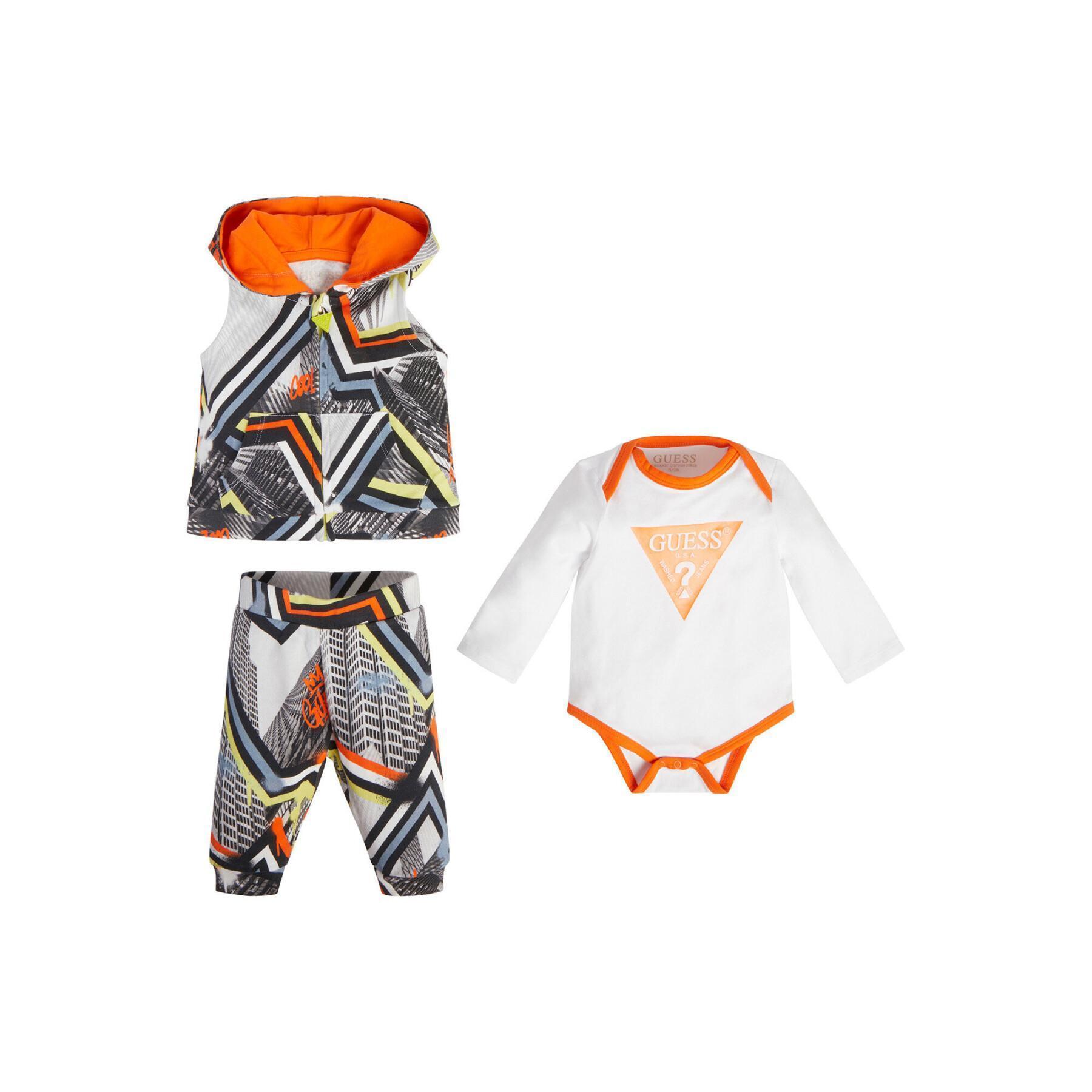 Set med huvtröja + bodysuit + byxor för babypojke Guess