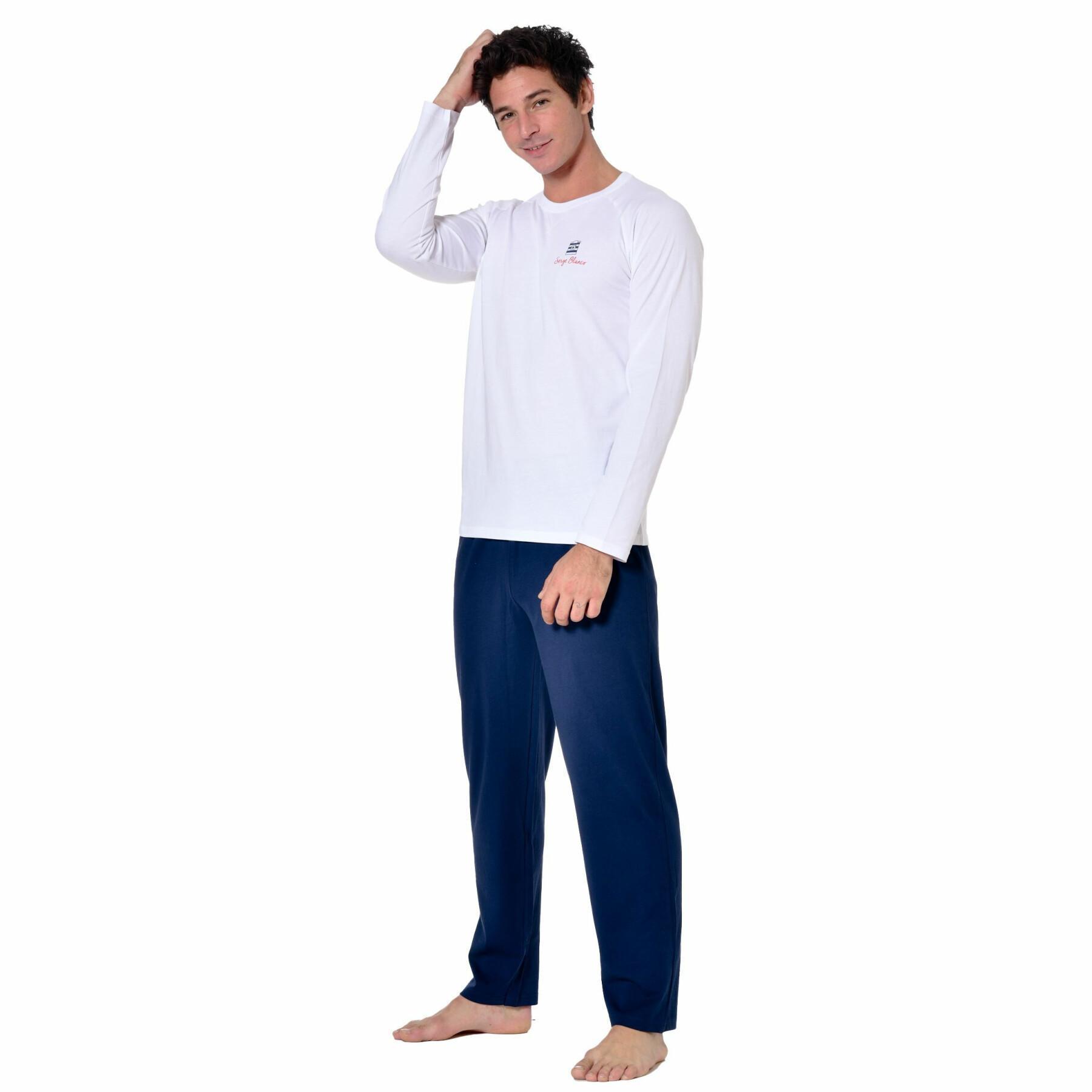 Långt pyjamasset med tvåfärgad t-shirt med rund halsringning Serge Blanco