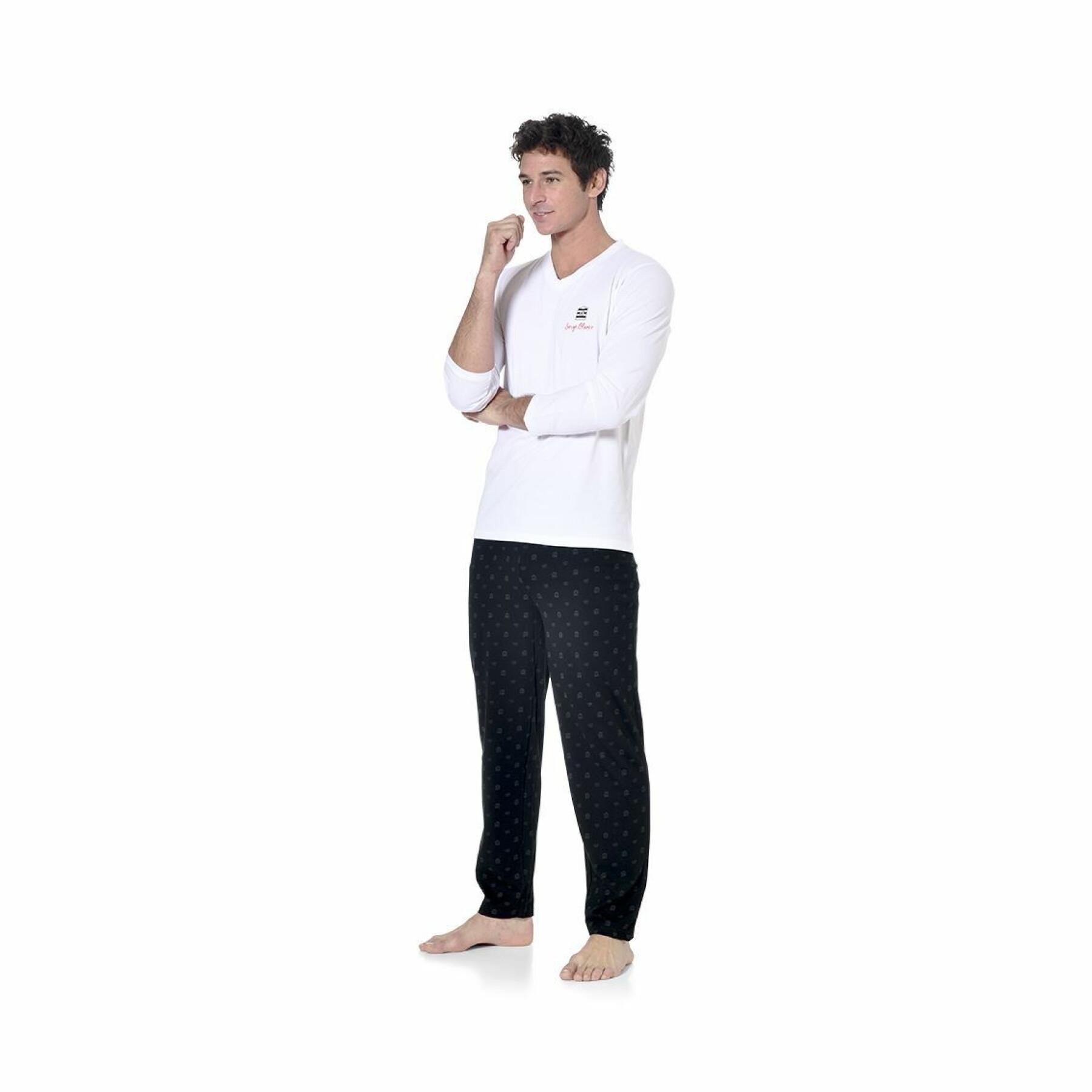 Långt pyjamasset med tvåfärgad t-shirt med v-ringning Serge Blanco