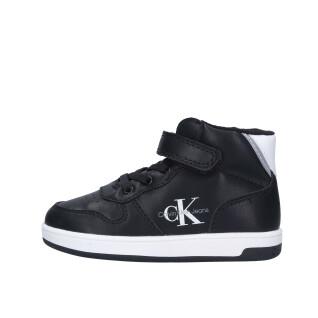Högklackade sneakers med snörning och kardborreband för barn Calvin Klein black/white