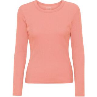 Långärmad ribbad T-shirt för kvinnor Colorful Standard Organic bright coral