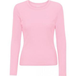 Långärmad ribbad T-shirt för kvinnor Colorful Standard Organic flamingo pink
