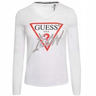Långärmad T-shirt med v-ringning för damer Guess Icon