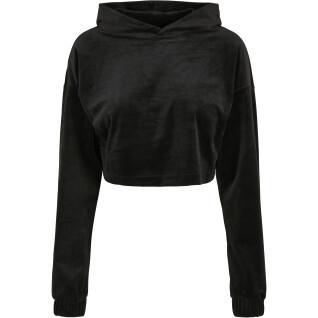 Sweatshirt med huva i stora storlekar för kvinnor Urban Classics cropped velvet oversized