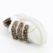 Träningsskor för kvinnor Vanessa Wu blanches en cuir à scratchs léopard